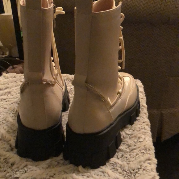 Azalea Wang Bone Vegan Leather Lace Up Rhinestone Combat Boots. Never worn! - Picture 3 of 4